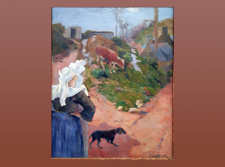 Paul Gauguin, Breton women and a calf on a path (1888)