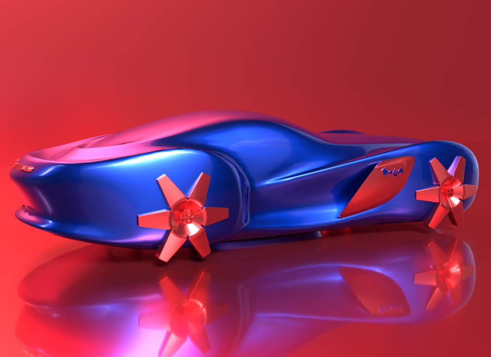Rochet-Schneider Manifeste bleue aux roues orange sur fond rouge