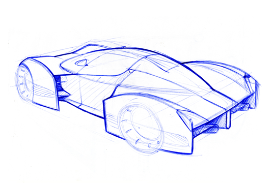 rochet-schneider-ressources-image-comparaison-avant-dessin-voiture-de-sport Blue line sketch of a sports car, before the 3D render