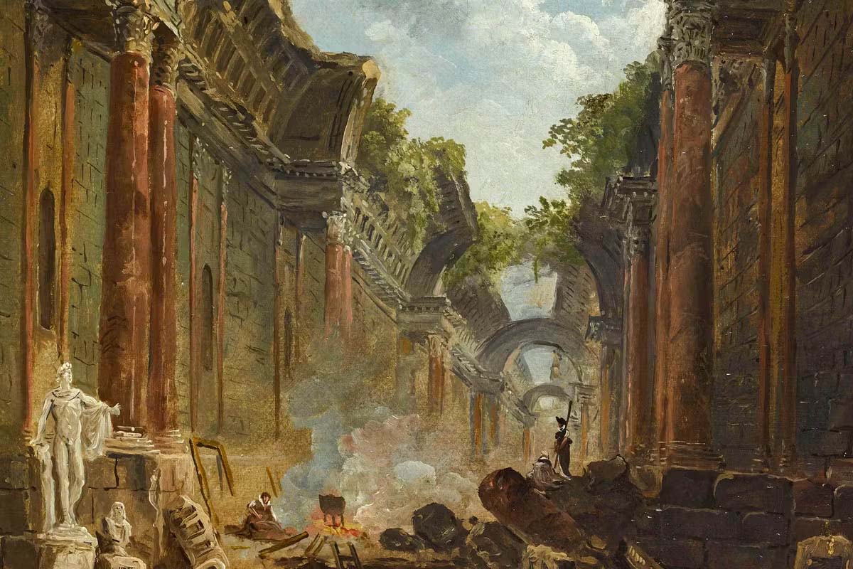 Hubert Robert, Imaginary View of the Grande Galerie of the Louvre in Ruins (1796)