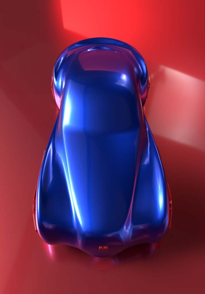 Blue Rochet-Schneider Manifeste seen from above on a red background